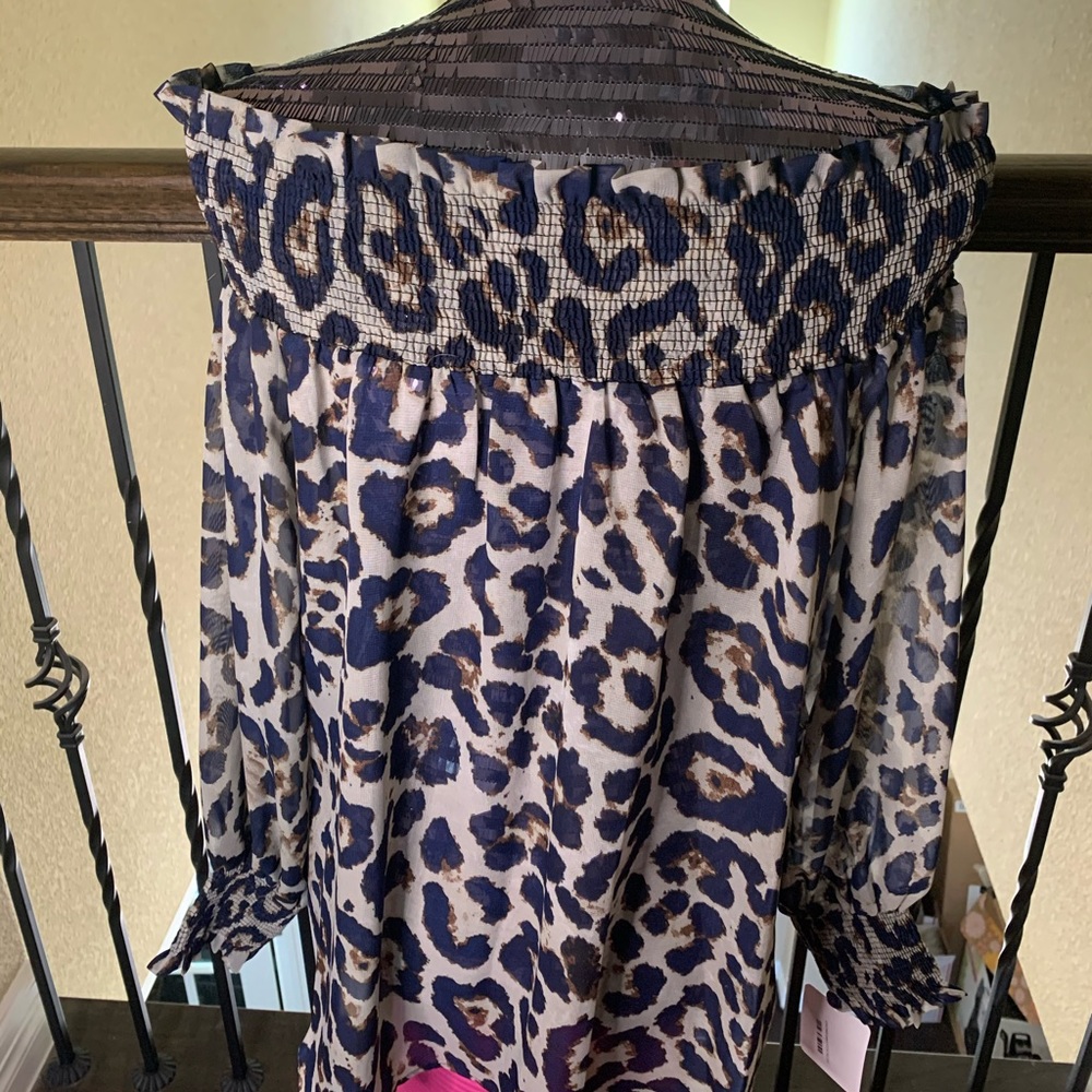 Semi sheer leopard print off shoulder top - NWT